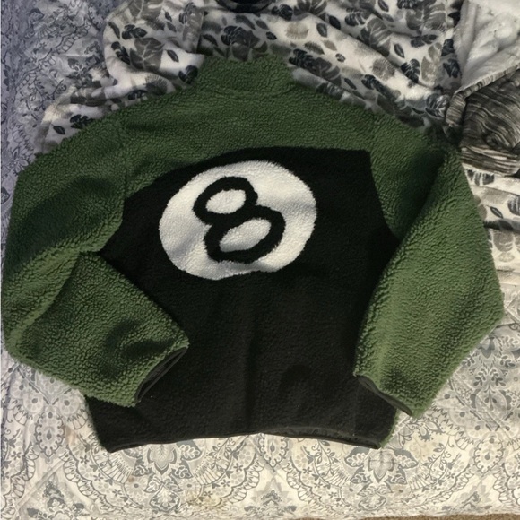 Stussy 8-Ball Fleece 🎱 Reversible Jacket Green Size XL - Picture 1 of 6